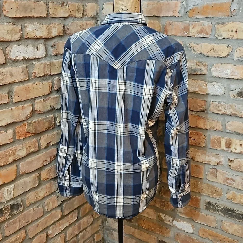 Levi's Men’s Blue Plaid Western Pearl Snap Shirt – Size Large
